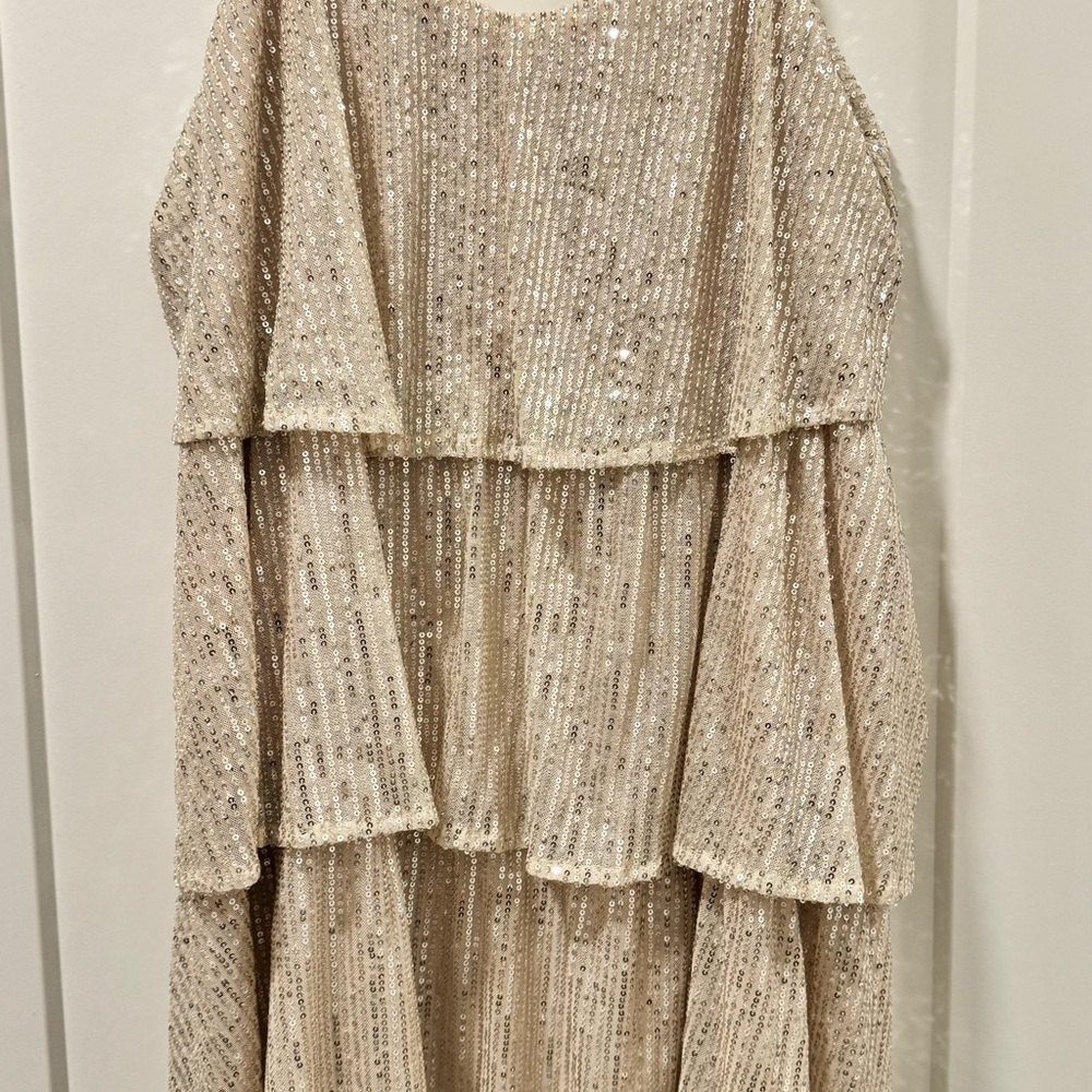 Elegant Sequined Layered Wedding Dress in Champagne